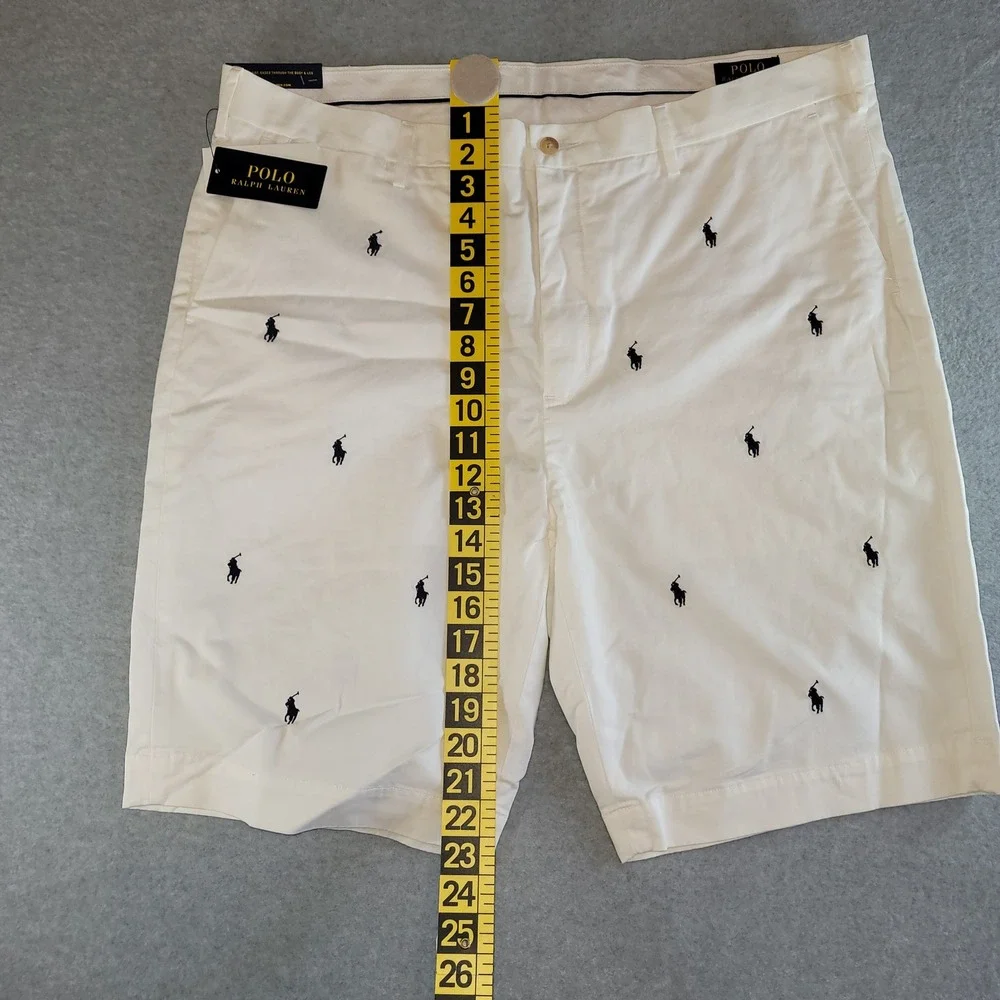 Polo Ralph Lauren Mens White AllOver Pony Embroidered Stretch Classic Fit Shorts